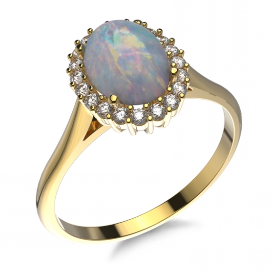 Couple, Půvabný prsten Ophelia s opály a zirkony, žluté zlato