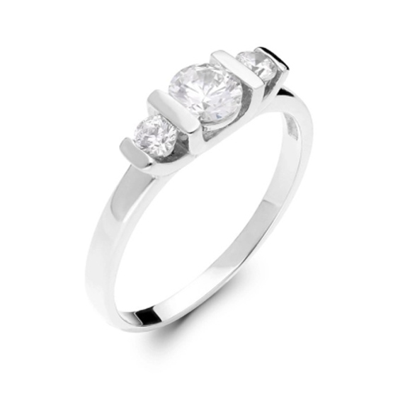 Zajímavý prsten Leas v bílém zlatě se zirkony