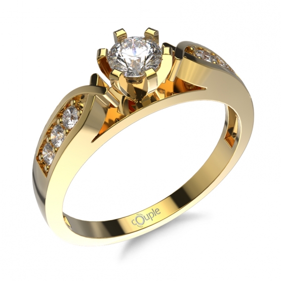 Jedinečný zásnubní prsten Elva, žluté zlato se zirkony