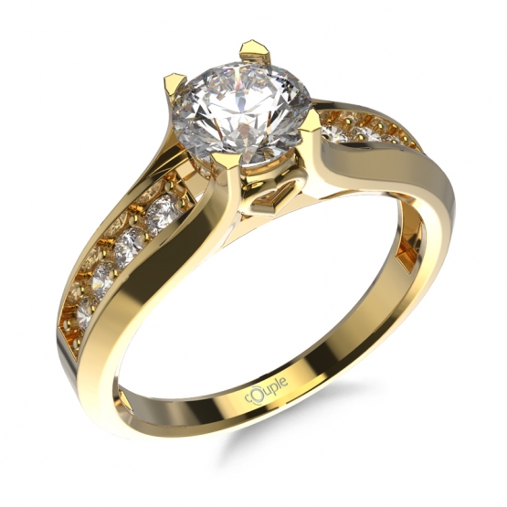 Couple, Romantický zásnubní prsten Rochelle, žluté zlato a zirkony