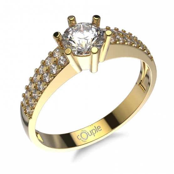 Couple, Jiskřivý zásnubní prsten Nixia ve žlutém zlatě se zirkony