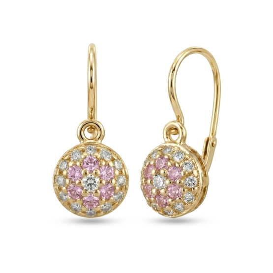 Couple, Dětské náušnice Rosalia, žluté zlato s růžovými zirkony