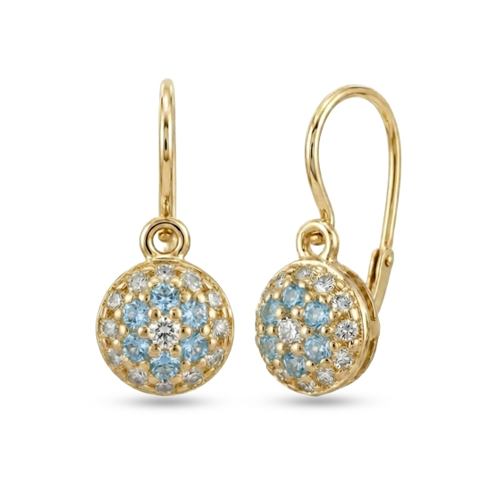 Couple, Dětské náušnice Rosalia, žluté zlato se světle modrými zirkony