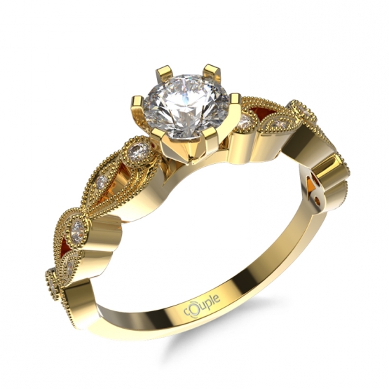 Couple, Půvabný zásnubní prsten Rosette, žluté zlato a zirkony