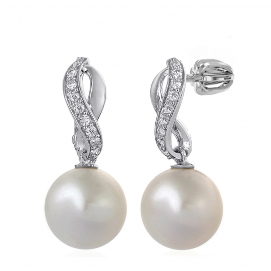 Diamantové náušnice Quinn, bílé zlato a bílé perly