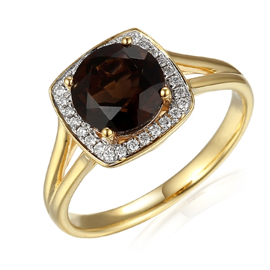 Diamantový prsten Margott, kombinované zlato a záhněda (smoky quartz)