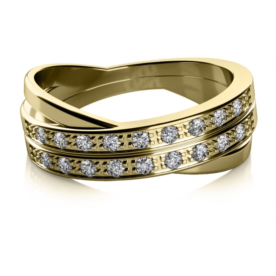 Zajímavý prsten Manon, žluté zlato se zirkony