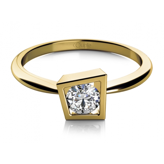 Asymetrický zásnubní prsten Lis ve žlutém zlatě se zirkonem