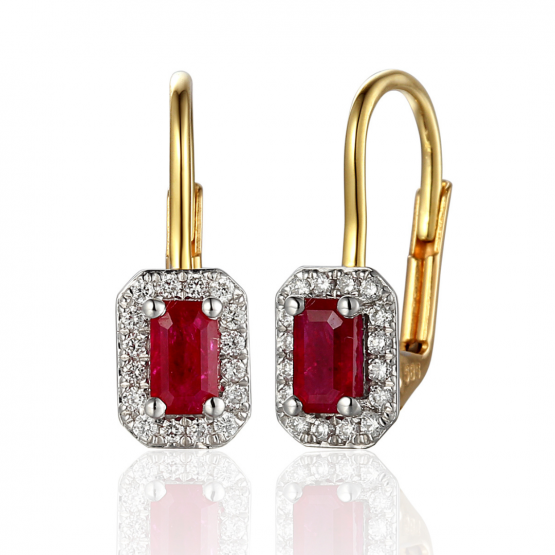 Gems, Diamantové náušnice Graciella, kombinované zlato s brilianty a rubíny
