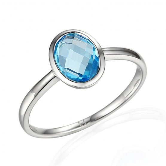 Originální prsten Devon, bílé zlato a modrý topaz (blue topaz)
