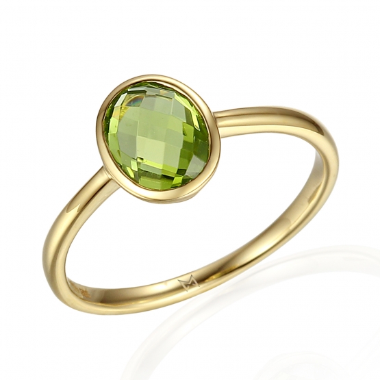 Originální prsten Devon, žluté zlato a peridot (olivín)
