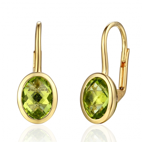 Gems, Originální náušnice Devon, žluté zlato a peridoty (olivíny)