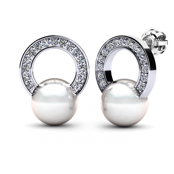 Couple, Elegantní perlové náušnice Fancy v bílém zlatě se zirkony