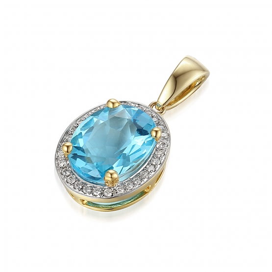 Gems, Diamantový přívěsek Gwen, kombinované zlato s brilianty a modrým topazem