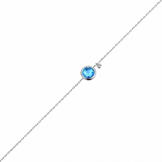 Gems, Elegantní náramek Derya v bílém zlatě, briliant a modrý topaz