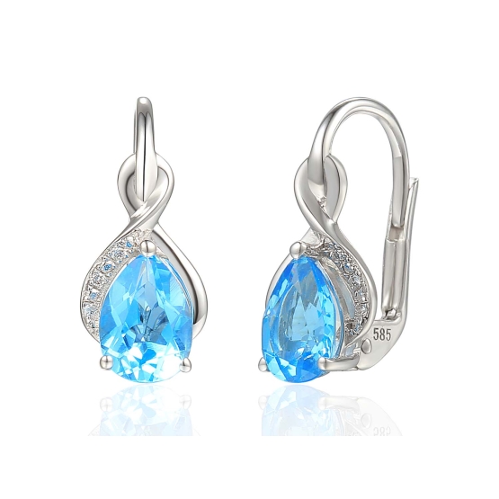 Gems, Zářivé náušnice Merida, bílé zlato s brilianty a modrými topazy (blue topazy)