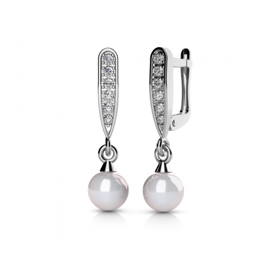 Couple, Elegantní náušnice Julia, bílé zlato s perlami a zirkony, 4585081-0-0-91