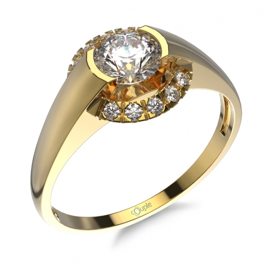 Couple, Netradiční zásnubní prsten Médea, žluté zlato a zirkony
