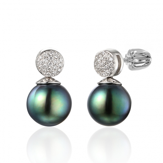 Gems, Diamantové náušnice Gabrielle, bílé zlato a tahitské perly