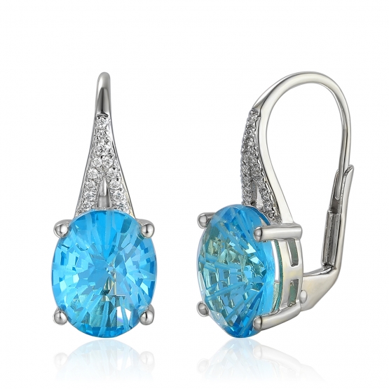 Gems, Diamantové náušnice Eris, bílé zlato s brilianty a blue topazy