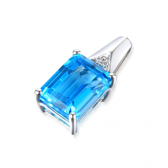 Gems, Klasický přívěsek Clementine, bílé zlato s brilianty a modrým topazem (blue topaz)