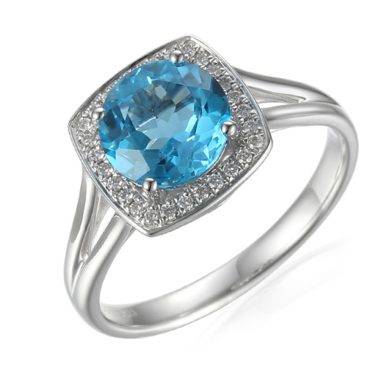 Diamantový prsten Margott, bílé zlato a blue topaz
