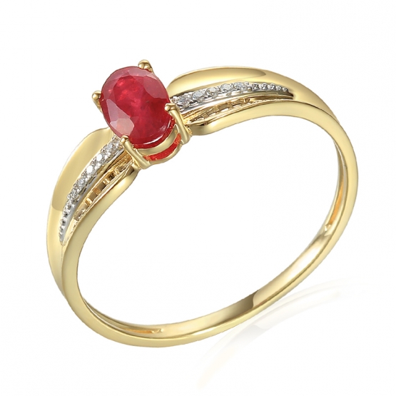 Originální prsten Florentina, žluté zlato s brilianty a rubínem