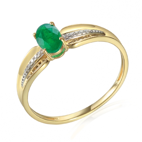Originální prsten Florentina, žluté zlato s brilianty a smaragdem