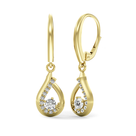 Visací náušnice Tear, žluté zlato se zirkony