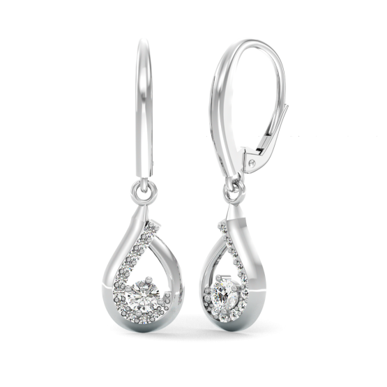 Visací náušnice Tear, bílé zlato se zirkony