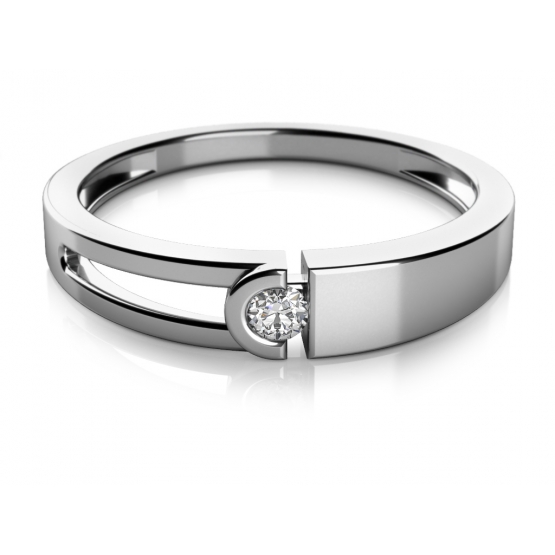 Zajímavý prsten Anes, bílé zlato a zirkon
