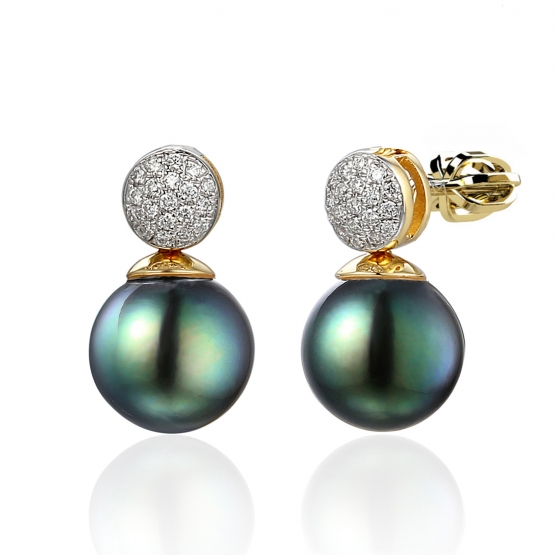 Diamantové náušnice Gabrielle, kombinované zlato a tahitské perly