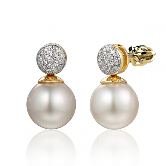 Diamantové náušnice Gabrielle, kombinované zlato a perly