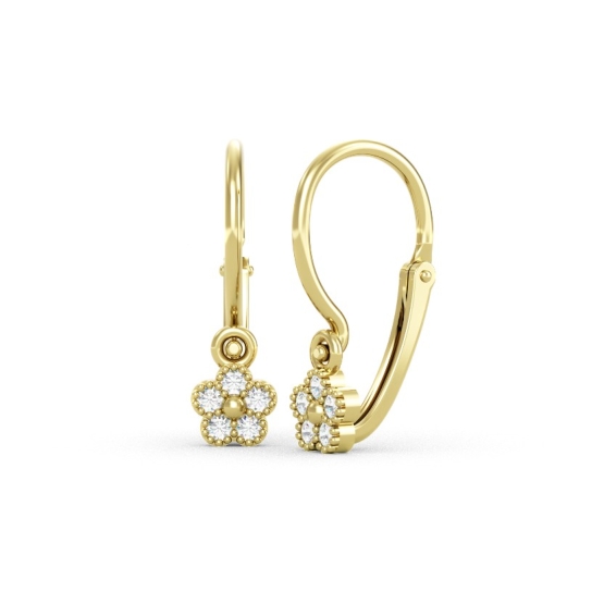 Zajímavé dětské náušnice Dalie, žluté zlato a zirkony