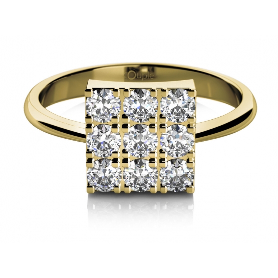 Zajímavý prsten Maia, žluté zlato se zirkony