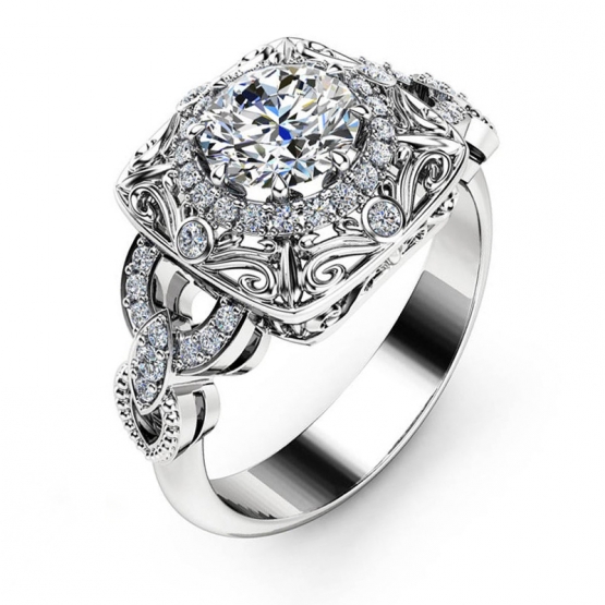 Noblesní prsten Euphrosyne, bílé zlato a brilianty