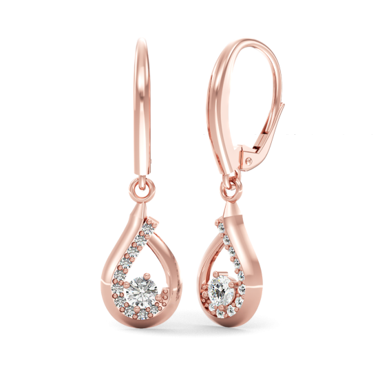Visací náušnice Tear, růžové zlato se zirkony