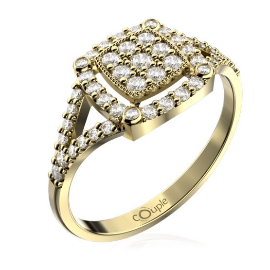 Couple, Třpytivý prsten Kostka, žluté zlato se zirkony, vel.: 58, ø18,5 mm, 6610309-0-58-1