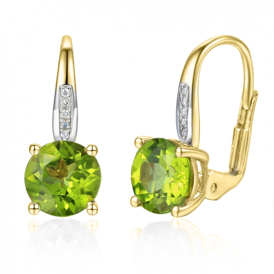 Gems, Visací náušnice Anya, kombinované zlato s brilianty a peridoty (olivíny)