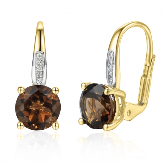 Gems, Visací náušnice Anya, kombinované zlato s brilianty a záhnědou (smoky quartz), 3831130-5-0-88