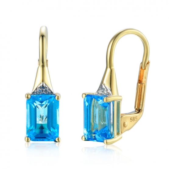 Gems, Klasické náušnice Clementine, kombinované zlato s brilianty a modrými topazy (blue topazy)