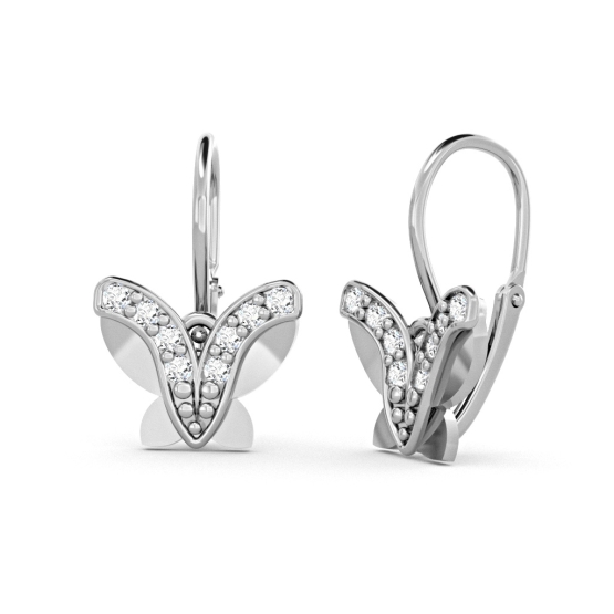 Couple, Dětské náušnice Papillon, bílé zlato se zirkony