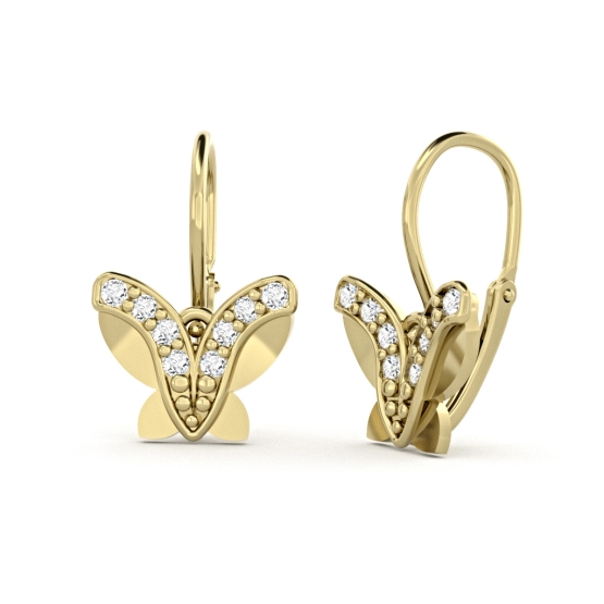 Couple, Dětské náušnice Papillon, žluté zlato se zirkony