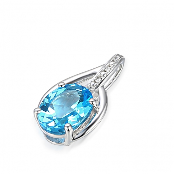 Diamantový přívěsek Monroe, bílé zlato s brilianty a modrým topazem