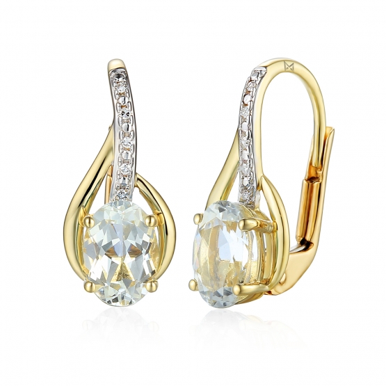 Gems, Diamantové náušnice Monroe, kombinované zlato s brilianty a bílým topazem, 3834532-5-0-82
