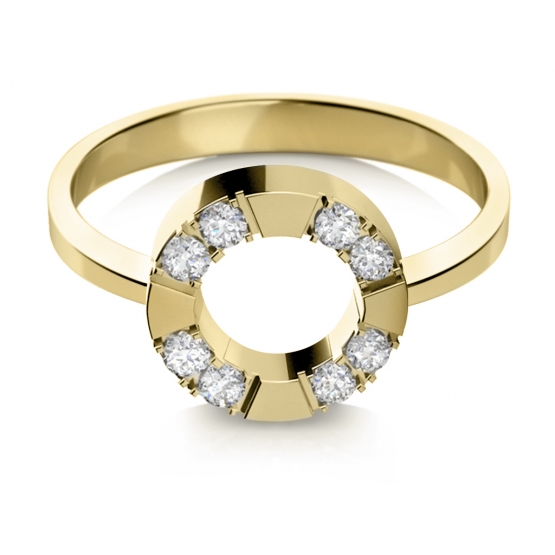 Zajímavý prsten Lara, žluté zlato se zirkony