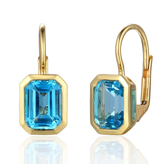 Náušnice Naomi, žluté zlato a modrý topaz (blue topaz)