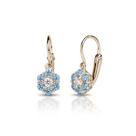 Luxur, Dětské náušnice Aimy, žluté zlato se světle modrými zirkony