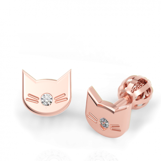 Couple, Peckové náušnice Animalio Kitty ve tvaru kočky, růžové zlato se zirkonem