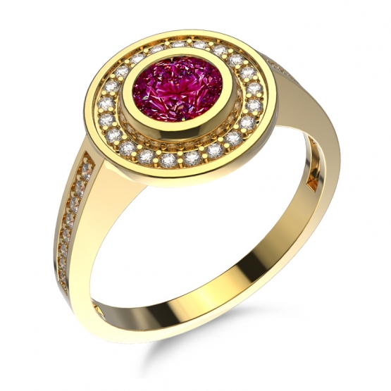Couple, Honosný prsten Elizabeth, žluté zlato se syntetickým rubínem